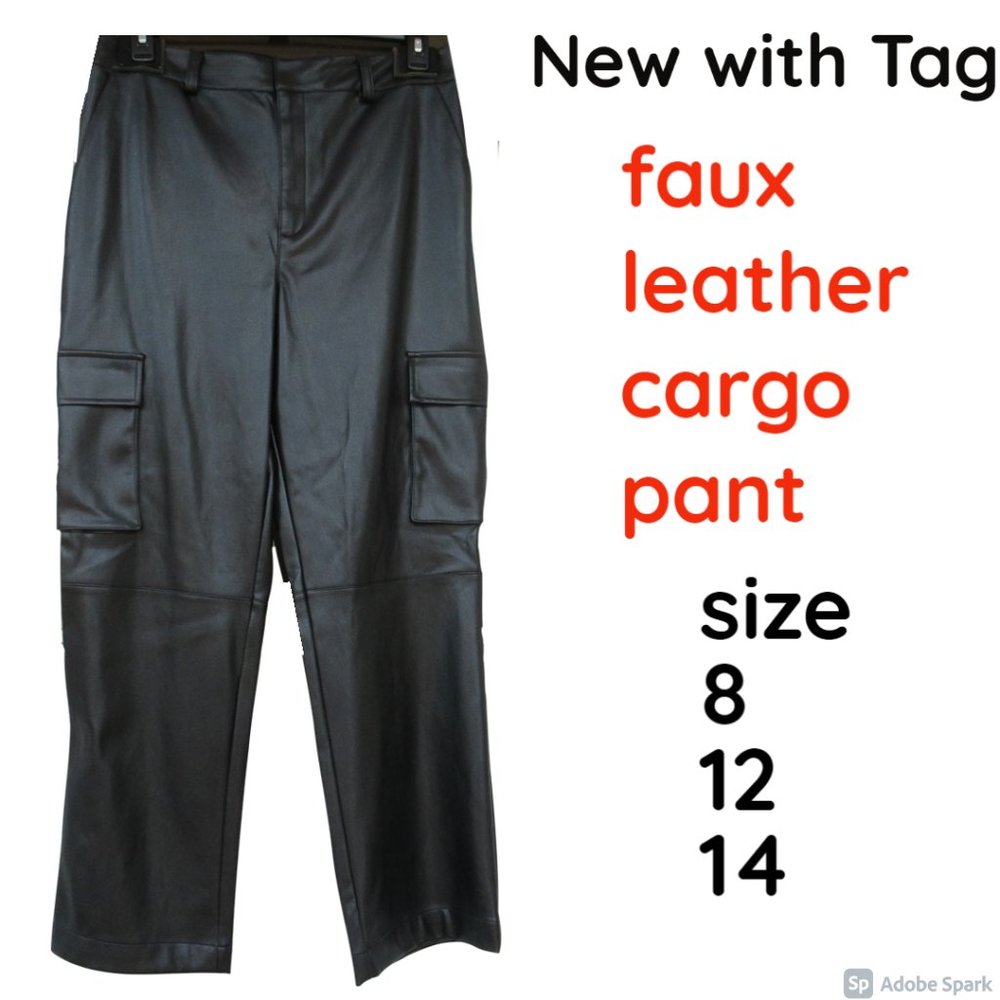 🟨APT. 9 faux leather cargo black pant size 12 or 14 - Picture 1 of 12